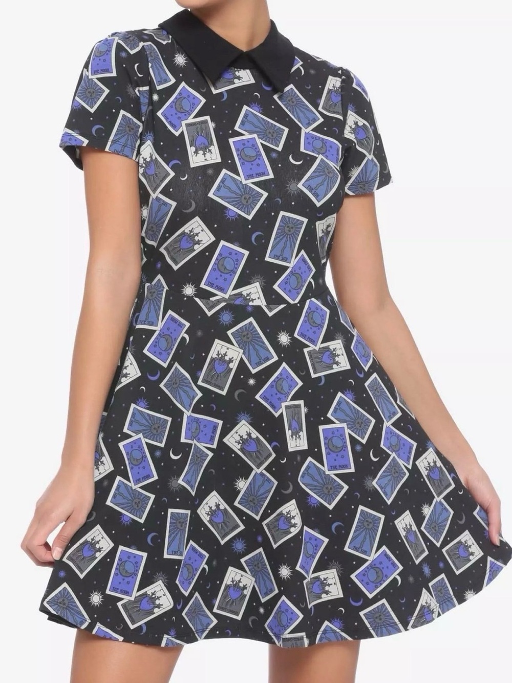 New! Hot Topic Black Dress with Periwinkle Tarot Print size 3X